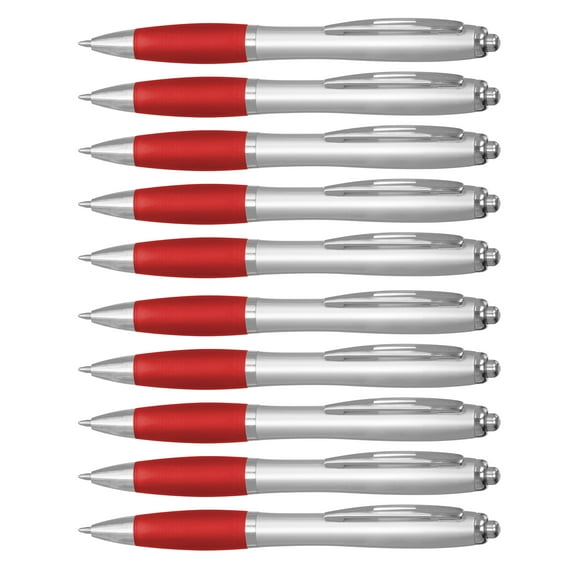 Ballpoint Pens With Rubber Grip, 10 pack, Black Ink Writing Pens in Bulk, Red