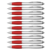 Ballpoint Pens With Rubber Grip, 10 pack, Black Ink Writing Pens in Bulk, Red