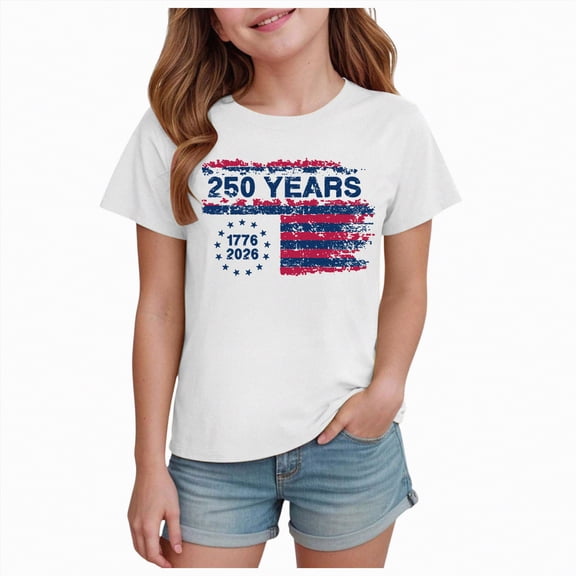 UngA 250th Anniversary USA Shirt Boys Girls 4th of July T-Shirts American Flag Shirt Patriotic Top Short Sleeve Tees for Kids Toddler 2-14 Years,White