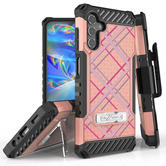 Tri Shield Rugged Cover + Hoslter Designed For Samsung Galaxy A13 5G Case Rose Gold/Black