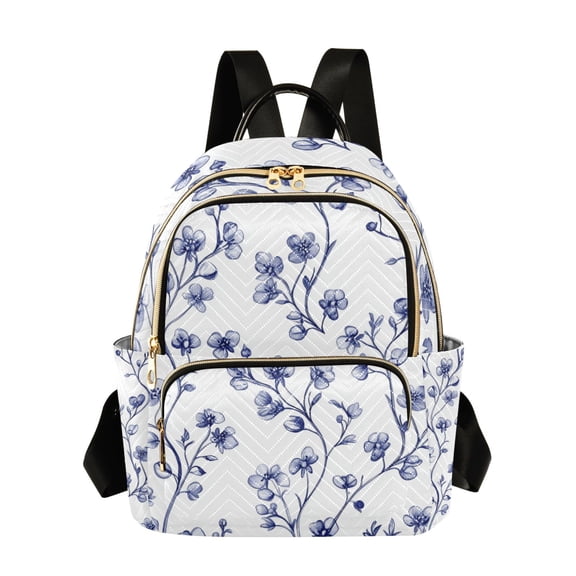 Blue Ink Small Florals Quilted Backpack Fashion Daypack Commuter Bag for Women 8.5 L