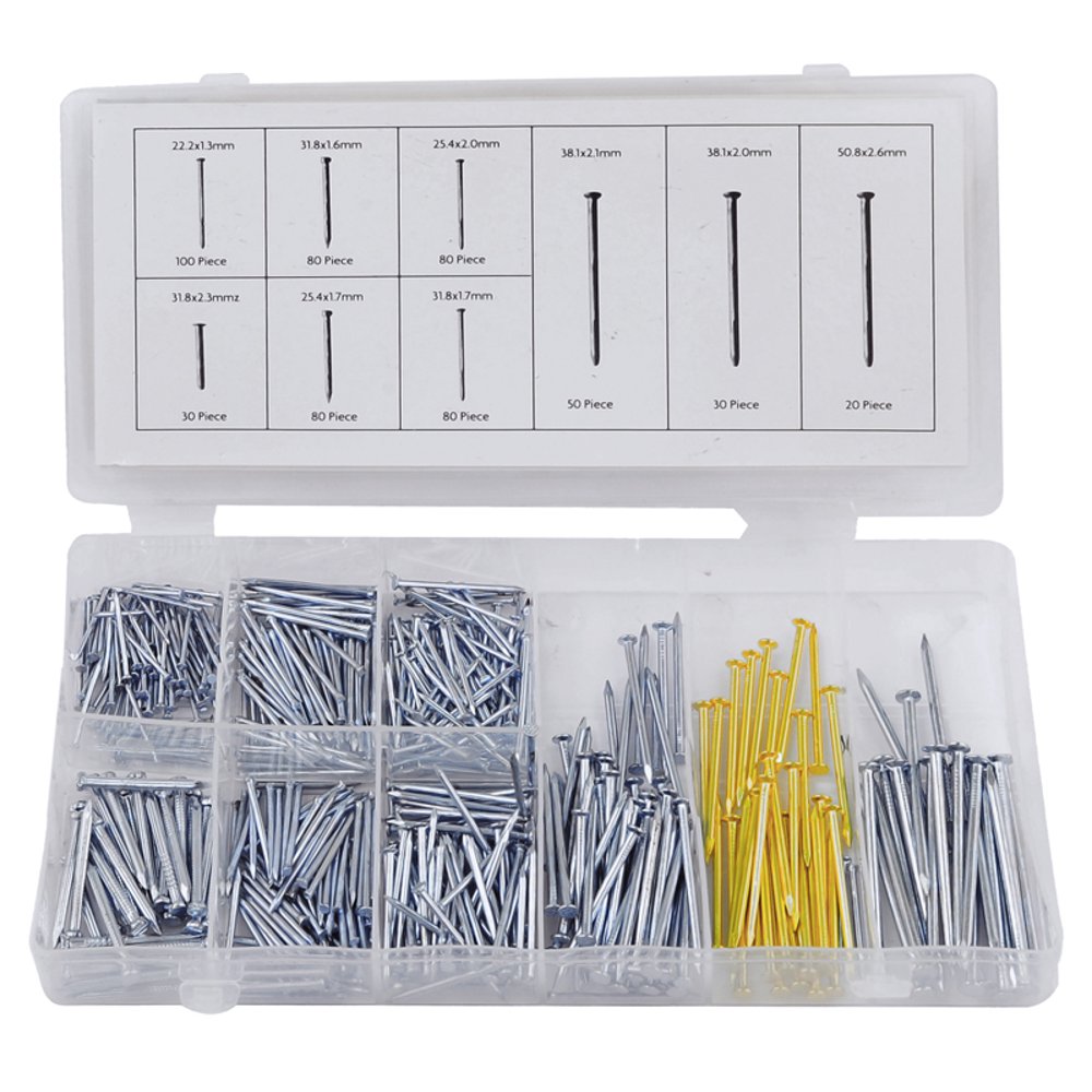 550pc Nail Assortment Set Household Nail Panel Masonry Hanger 9 Sizes