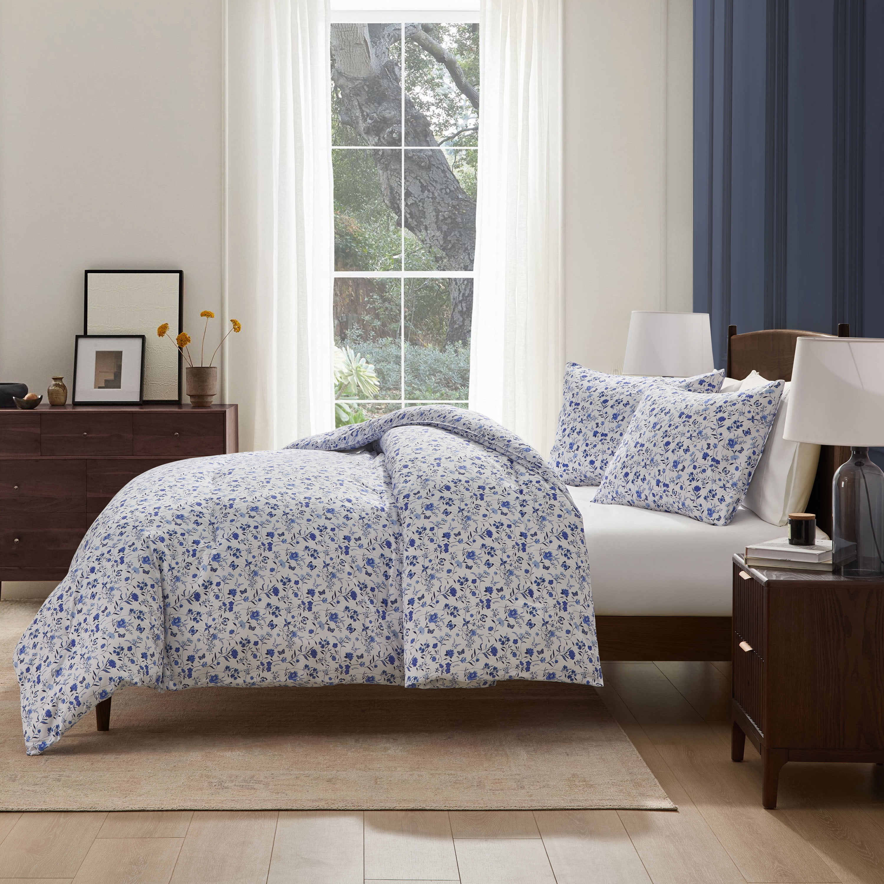LammaLoe Full Size Comforter Sets, 3 Piece Floral Bedding Comforter Set with Sheets, Bed in a Bag, Blue