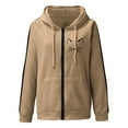 thumbnail image 4 of Womens Oversized Hoodies 2025 Cute Cat Print Zipper Hooded Jacket Stripe Patchwork Long Sleeve Winter Fashion Sweatshirts Khaki, 4 of 7