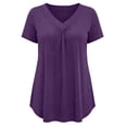 thumbnail image 5 of Htigea Plus Size Tops for Women Pleated V-Neck Short Sleeve Shirts Casual Loose Fit Tunic Tees Solid Color Summer Tshirt Purple XXXL, 5 of 5