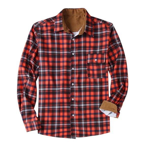 XMMSWDLA Deals Clearance Mens Plus Top Plaid Padded Shirts Casual Long Sleeve Button Down Lapel Jackets Slim Fit Winter Warm Tops Blouse
