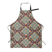 TEQUAN Adjustable Waterproof Apron with Pockets, Traditional Floral Morocco Style Printed Cooking Kitchen Aprons