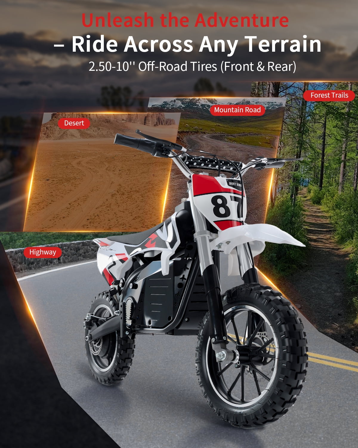 36V Kids Electric Dirt Bike for Ages 6–12, 500W Youth Off-Road Motorcycle, 17 mph, 3-Speed Modes, 7.8Ah Removable Battery, Suspension & Disc Brakes
