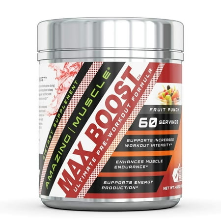 Amazing Muscle - Max Boost- Advanced Pre-Workout Formula (Fruit Punch)- 450 g - Supports Increased Workout Intensity - Enhances Muscles Endurance - Supports Energy (Best Way To Increase Endurance)