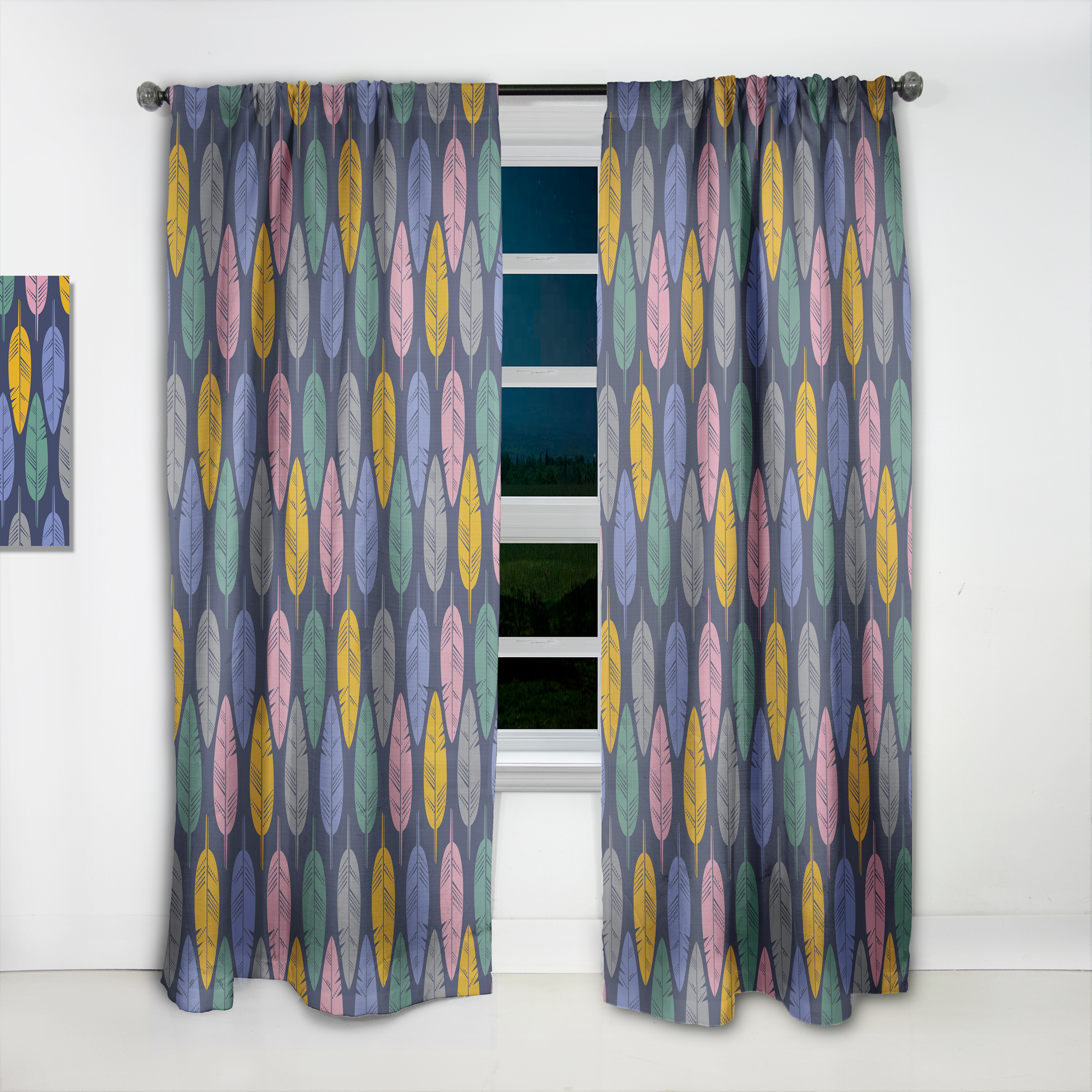 Designart 'Multicolored Feathers Pattern' Southwestern Curtain Panel