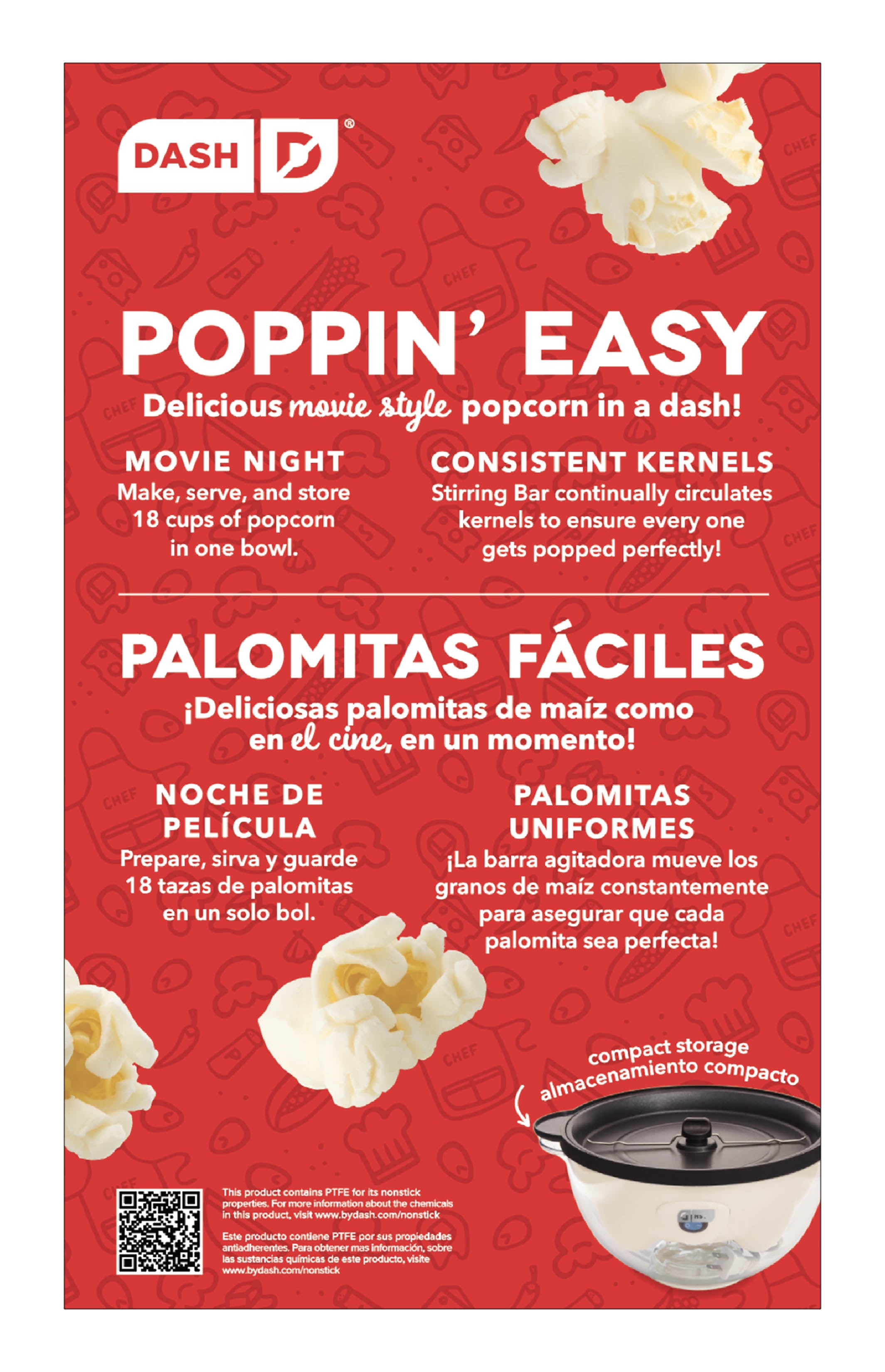 Dash 4.5qt Stirring Electric Popcorn Maker with Lid for Serving Bowl & Convenient Storage, 18 Cups, Cream