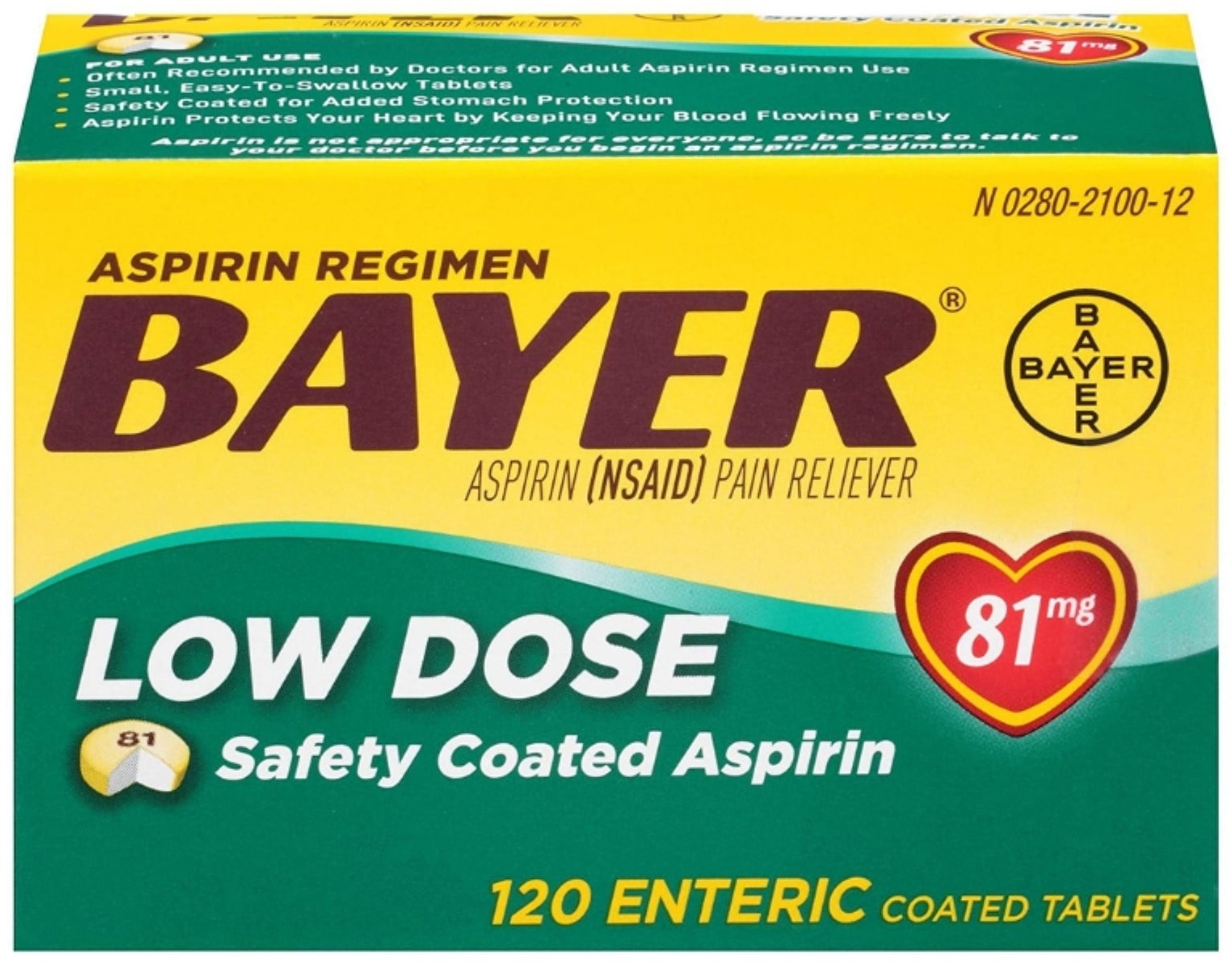 Bayer Low Dose Baby Aspirin 81 mg Tablets, Safety Coated, 32 Count