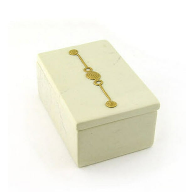 Desk Accessories Trinket Box Soft White Soapstone W Brass Emblems