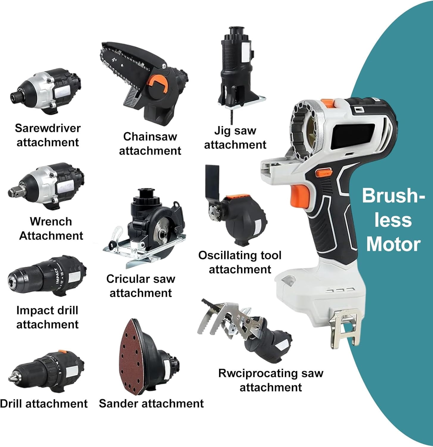 10 in 1 Cordless Power Tool Combo Kit, Hand Drill Woodworking Power Tool Set, Recip Saw Jig saw Circular Saw Chainsaw Oscillating Tool Screwdriver Wrench Impact Drill Sander, 4.0Ah Battery(White)