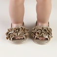 thumbnail image 3 of GYRATEDREAM Infant Baby Girls Summer Open Toe Sandals Toddler PU Leather Soft Flower Ruffle Princess Flat Shoes Golden for 0-18 Months, 3 of 8