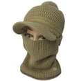 thumbnail image 6 of Women Autumn Winter Warm Scarf Hat Plush Ball Decor Solid Color Knitting Scarf Hat Thick Extended Brim Hat with Face Guard, 6 of 7