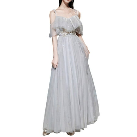 

Dress Gray Bridesmaid Summer Fairy Temperament Long Section Thin Sister Group Evening Dress Skirt Female Gray V-neck Mid-length XXL