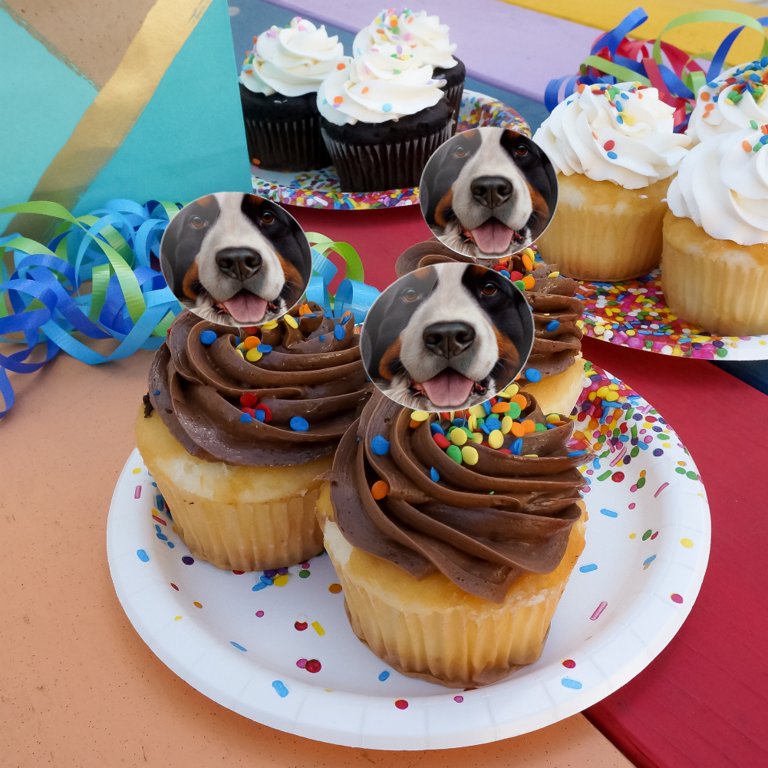 Bernese Mountain Dog Face Closeup Cupcake Picks Toppers Decoration