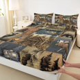 thumbnail image 4 of Castle Fairy Vintage Cabin Patchwork Forest Animal Queen Sheets 4 Pieces,Elk Bear Pine Cone Camper Lantern Queen Sheet Sets,Sepia Brown Cream,1 Fitted Sheet, 1 Flat Sheet and 2 Pillowcases, 4 of 6