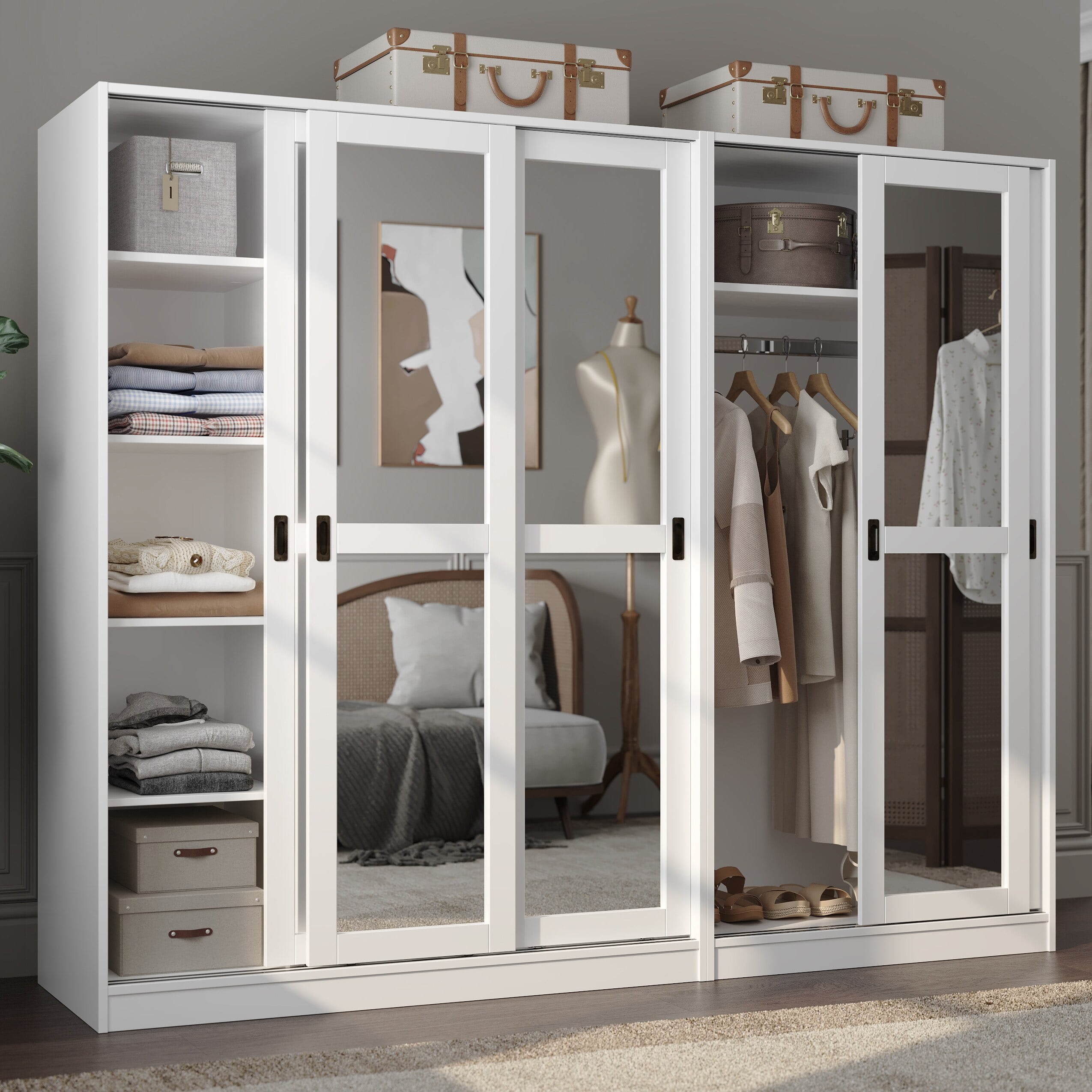 Palace Imports 100% Solid Wood Wall Closet System of Wardrobe Armoires with  Mirrored, Louvered or Raised Panel Sliding Doors - On Sale - Bed Bath &  Beyond - 20000829
