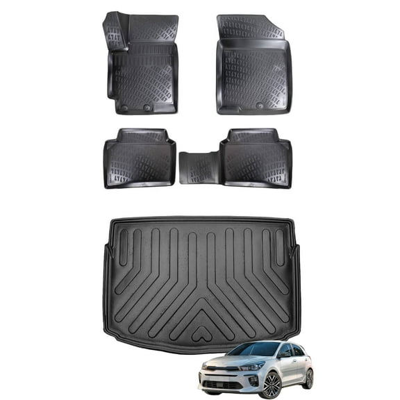 Car Floor Mats   Cargo Liner (Full SET) Compatible for Kia Rio 2021-2024 (New Logo) Waterproof | All Weather