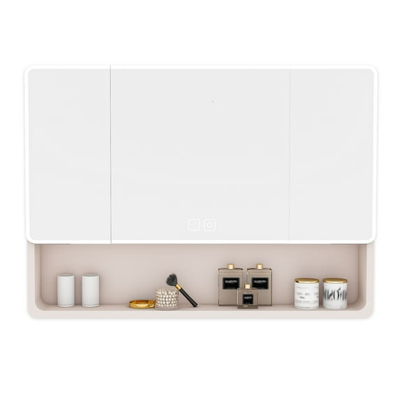 Alum LED Defog Medicine Cabinet Mirror, 35x28 Inch with Storage & Dryer Holder