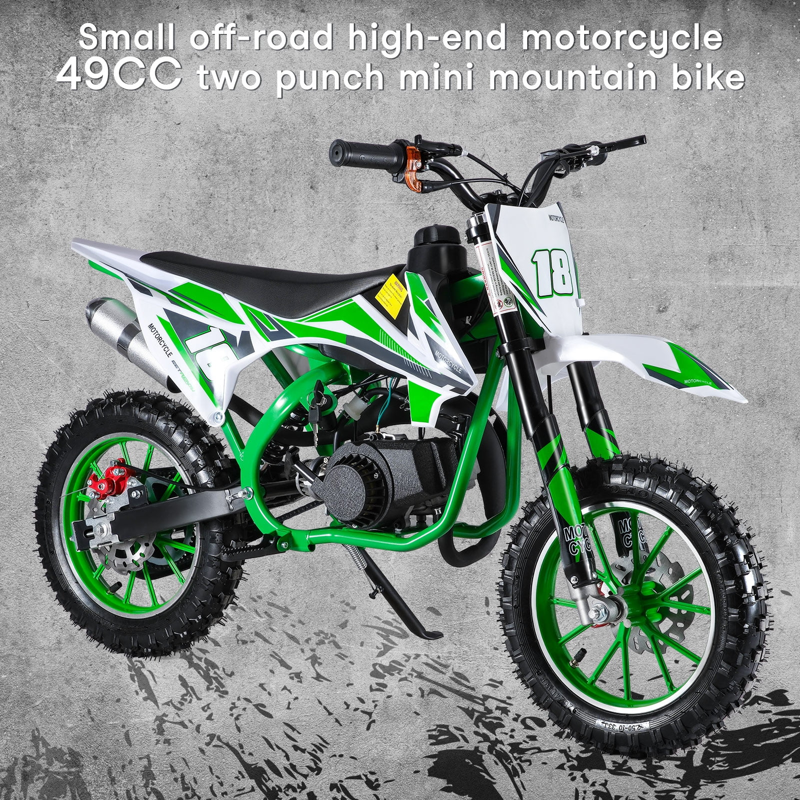 solautey 49CC Mini Dirt Bike, 2-Stroke Upgraded Engine for Kids, Off-Road Motorcycle for Trail, Mountain & Backyard Riding, ocket Motorbike with Front Rear Disc Brakes