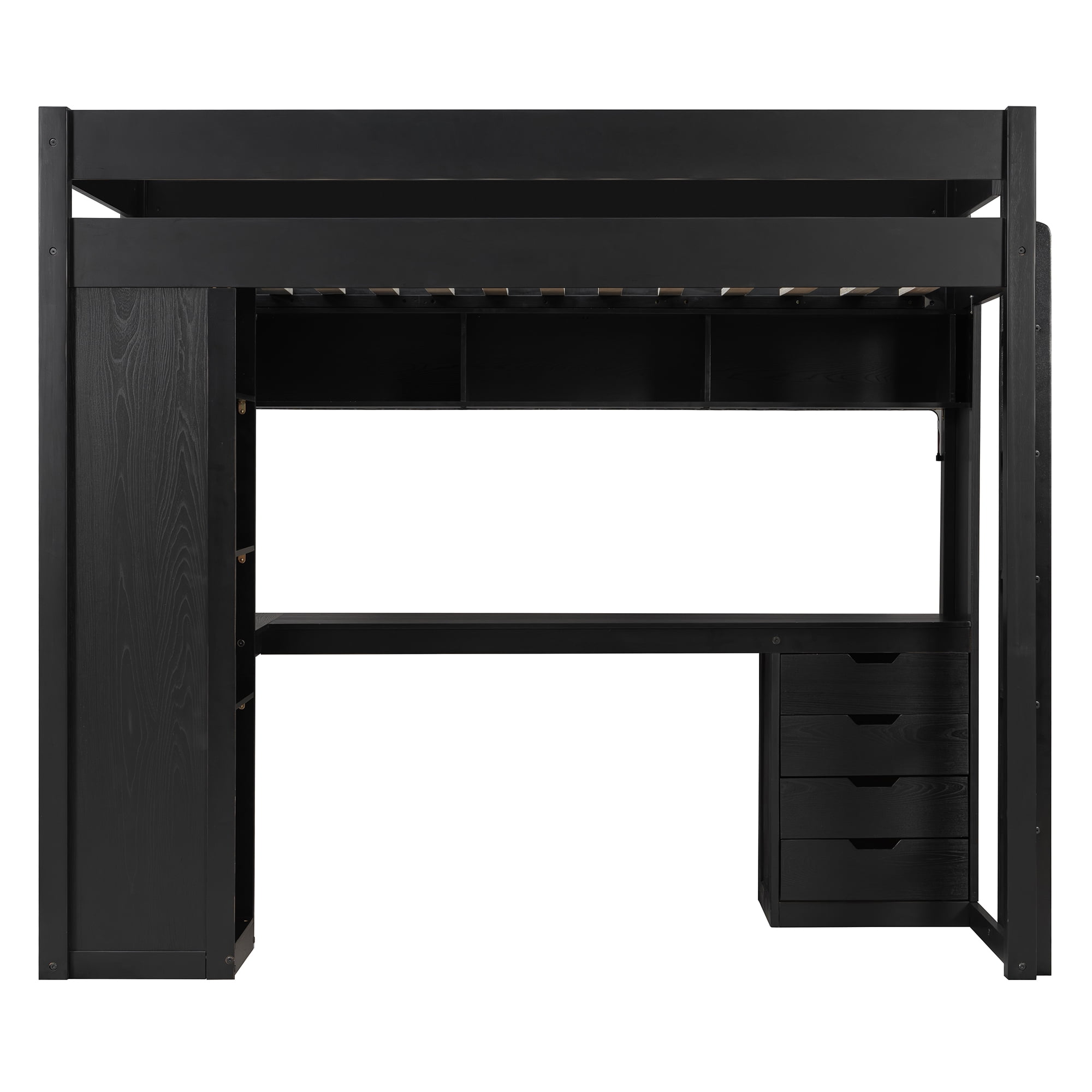 Mintazer Twin Loft Bed with L-Shaped Desk & Smart LED Lights and Charge Station, Modern Loft Bed with 4 Storage Drawers & Shelves, Black