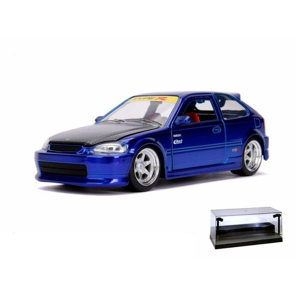 Diecast Car w/LED Display Case - 1997 Honda Civic Type R, Blue - Jada 99772DP1 - 1/24 scale