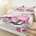 thumbnail image 3 of jejeloiu Perfume High Heels Queen Sheet Sets,Romantic Pink Flower Flat Sheet,Hawaii Sea Beach Queen Fitted Sheet For Girls,Microfiber Bedroom Decor,4pcs, 3 of 7