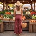thumbnail image 5 of Textilo Women's Barrel Wide Leg Jeans Floral Print Ruffle Hem Button Jean with Pockets Patchwork Distressed Denim Pant Retro Boho Loose Fit Y2k Baggy Clothing,Deep Red S, 5 of 5