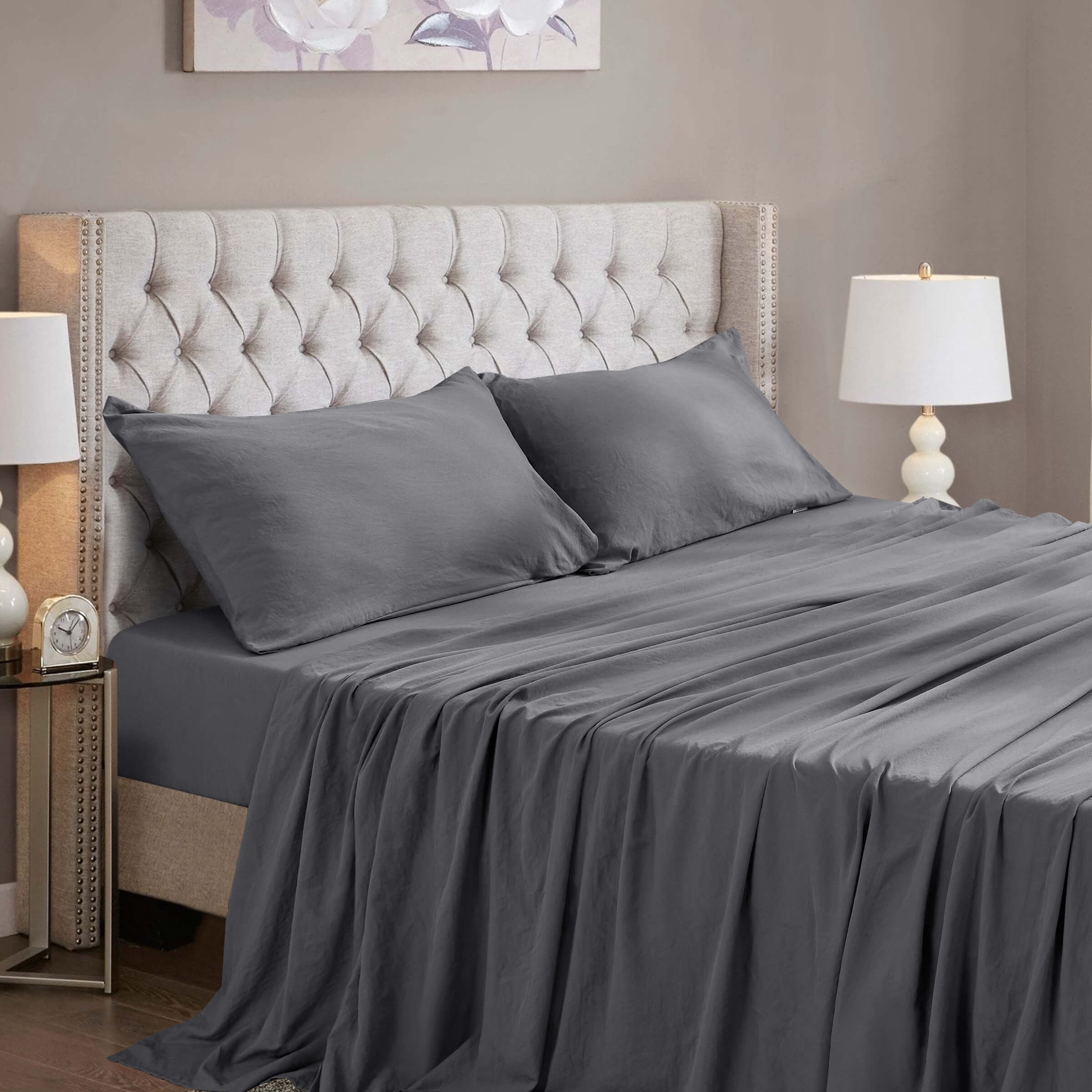 Subrtex Bed Sheets Twin XL Size, 3 Piece Sheet Set, Fitted Sheet and Pillowcase, Twin XL Sheets Deep Pocket, Super Soft Breathable Cooling Sheets, Gray