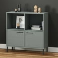 thumbnail image 1 of vidaXL Bookcase with Metal Legs Grey 90x35x90.5 cm Solid Wood OSLO, 1 of 5