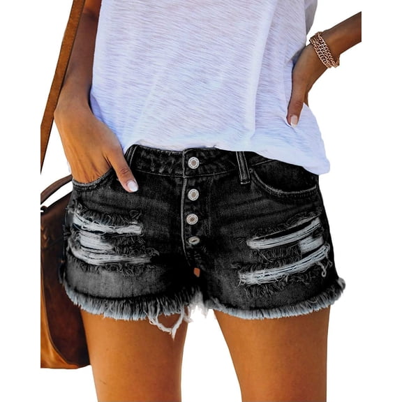 Women’s Ripped Mid Rise Denim Shorts Stretchy Casual Raw Hem Summer hot Jean Shorts