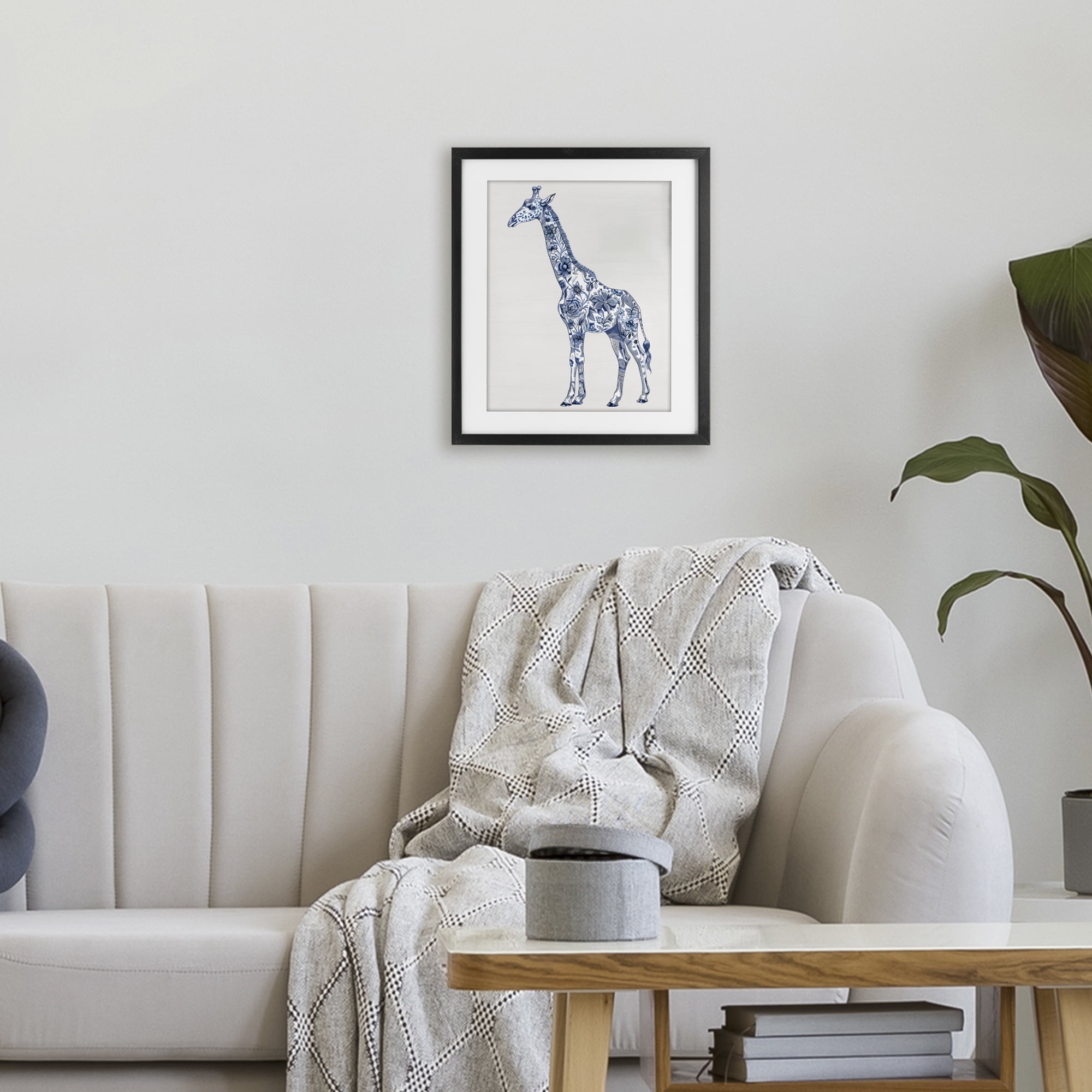 Vintage Toile Giraffe Black Framed Print Under Glass, design by Lettered and Lined