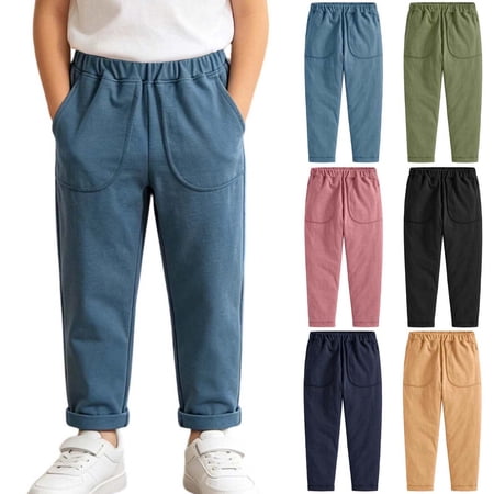 Lovzfmll Boy s Pants Solid Color Lightweight Breathable with Pockets Summer Casual Pants for Little Boys 6-7 Years