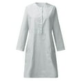 thumbnail image 4 of Cavosen Midi Dresses for Women Long Sleeve White Cotton Linen Fashion Dress Crew Neck Knee Length Dress Solid Casual Dress Button with Pocket Vacation Fall Winter Clothes 2XL, 4 of 5