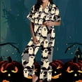 thumbnail image 2 of Feancey Halloween Pj Short Sets for Women Funny Pumpkin Print Sleepwear Short Sleeve Button Down Shirt and Pants Pajama Set with Pockets Gray S, 2 of 6