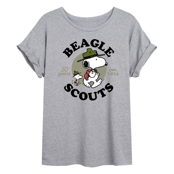 Peanuts - Snoopy Woodstock Beagle Scout - Juniors Oversized Graphic T-Shirt