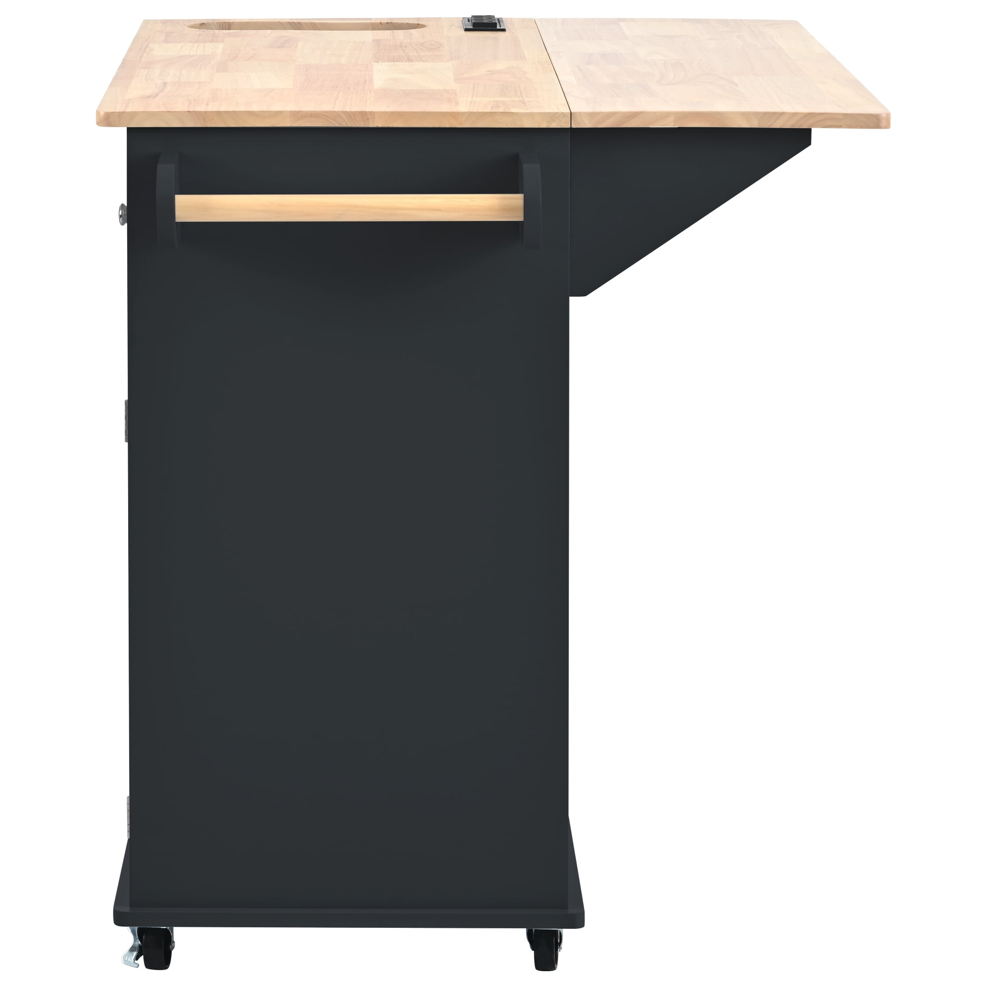 DEALTOPS Kitchen Island with Power Outlet,Kitchen Storage Island with Drop Leaf and Rubber Wood,Open Storage and Wine Rack,with Adjustable Storage for Home, Kitchen, and Dining Room-Black