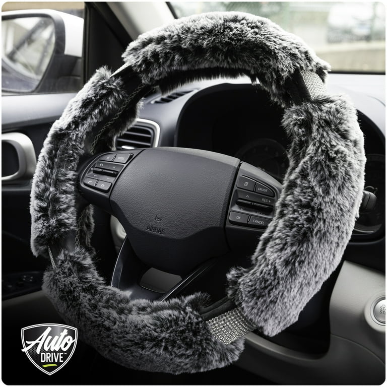 Grey fluffy steering wheel cover discount