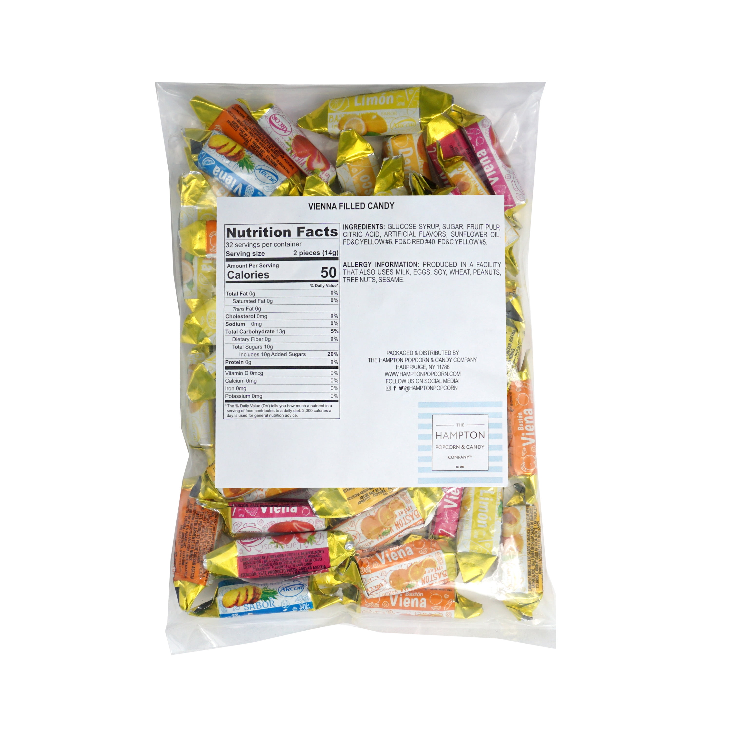 Arcor Vienna Filled Candy, 5 Pound Arcor Candy (Approx. 375 pcs.), Fruit Filled Hard Candy, Fruit Filled Candy, Fruit Filled Hard Candy Individually Wrapped
