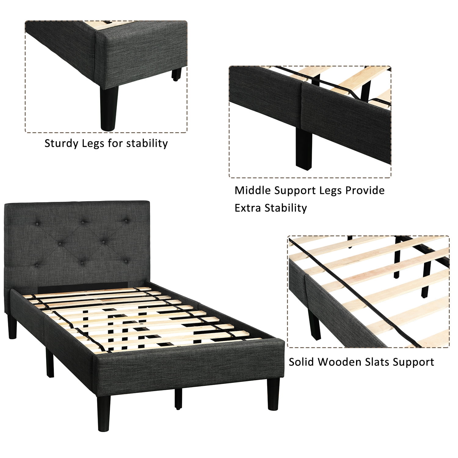 Private Jungle Platform Beds, Twin Size Bed Frame with Headboard, Gray Private Jungle Platform Beds, Twin Size Bed Frame with Headboard, Gray