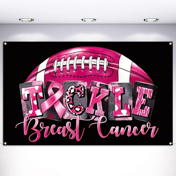 Tackle Breast Cancer Football Photo Booth Backdrop Pink Ribbon Party Decoration Bulletin Board Wall Decor-5.9×3.9ft