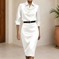 thumbnail image 5 of Idoravan Fashion Women's 3/4 Sleeve Turndown Collar Solid Button Casual Summer Dress, 5 of 7