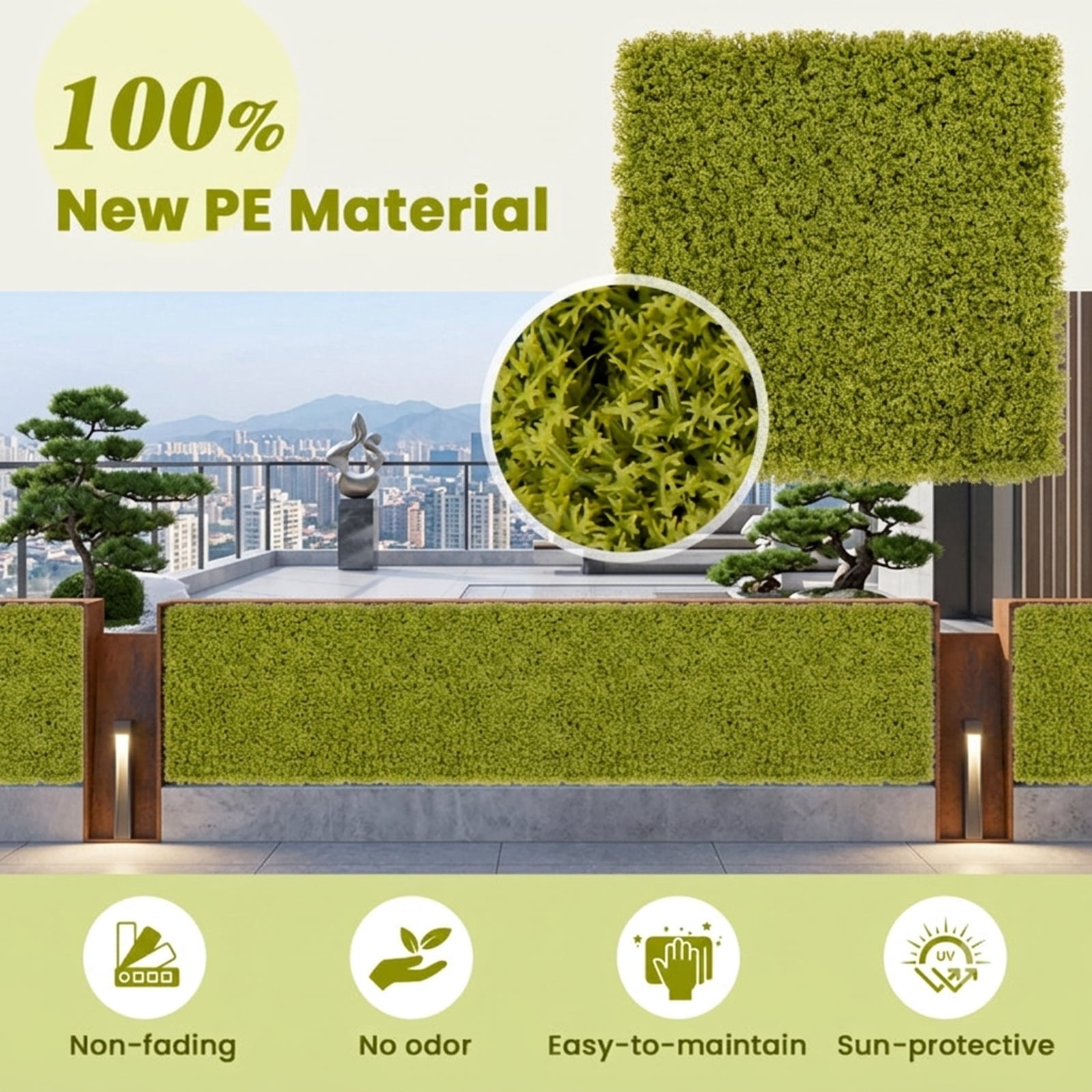 Vebreda Artificial Plant Decor, 12 Pieces 20 x 20 inches Artificial Grass Wall Panels for Garden Yard Balcony, Lush and Lifelike Artificial Hedge