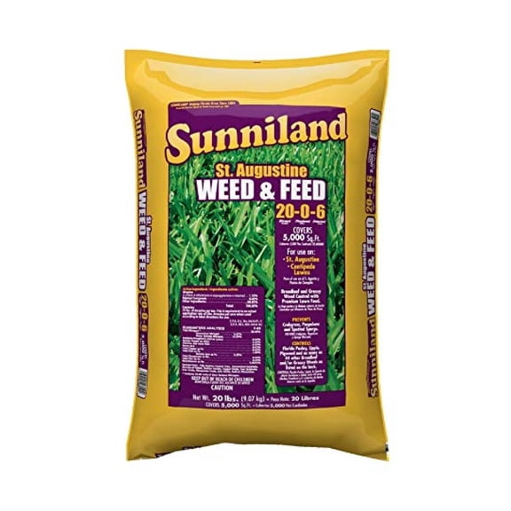 Sunniland Weed & Feed 20-0-6 Lawn Fertilizer 5000 sq. ft. for St. Augustine - Total Qty: 1