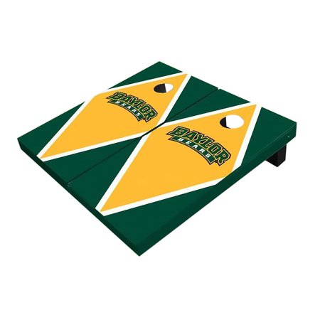 Skip's Garage Bylor Bears Arch Yellow And Hunter Green Diamond Solid Wood Cornhole Board Set