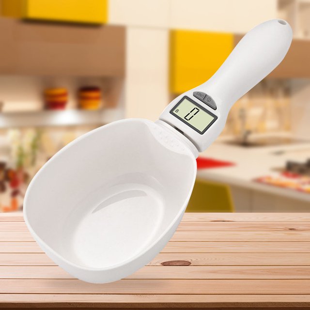 Escala De Medición De Cuchara Balanza de alimentos para mascotas con pantalla digital Tazón de plástico para mascotas Cuchara medidora Suministros de cocina