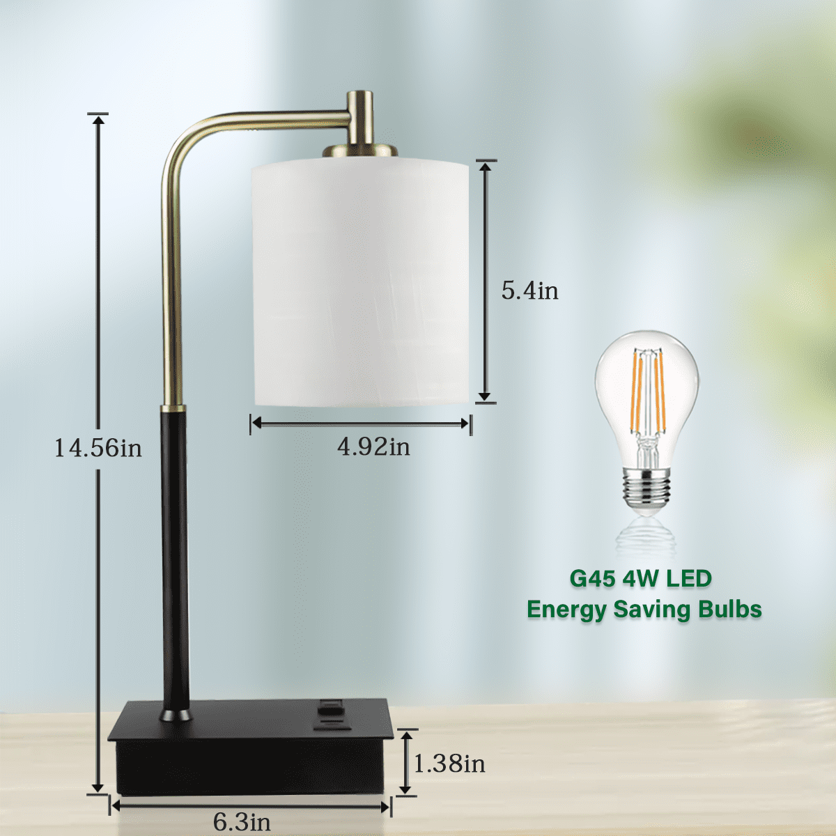 3-Way Dimmable Touch Control Table Lamp with USB A+C Port and Fabric Shade Bedside Lamp for Bedroom Living Room, Bulb Included